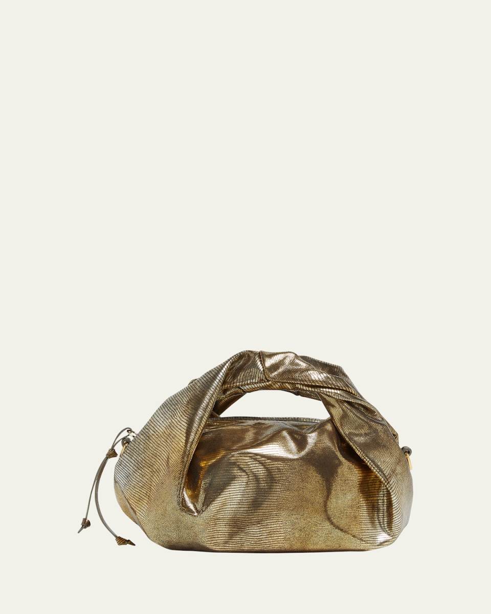 Twist Metallic Lizard-Embossed Top-Handle Bag